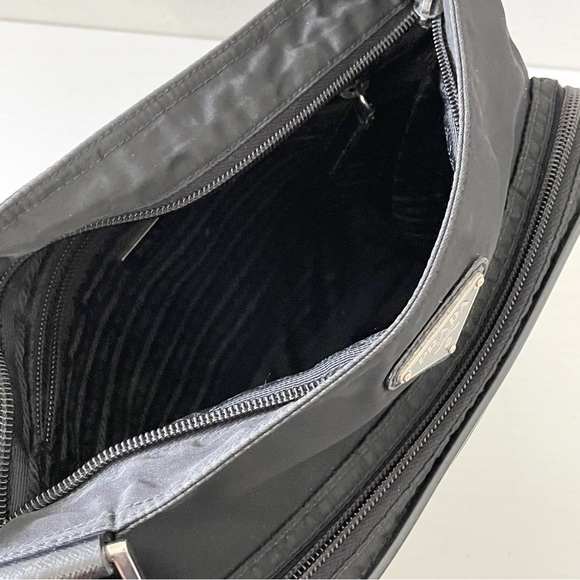 Prada black Tessuto nylon triangle logo front pocket crossbody shoulder bag - Picture 7 of 12